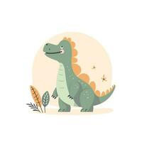 Illustration of a cute cartoon dinosaur. Characters for children's room and postcards vector. vector