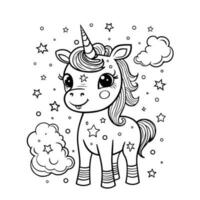 Cute unicorn. Black and white linear drawing vector. Simple children's coloring book, illustration for children's creativity. vector