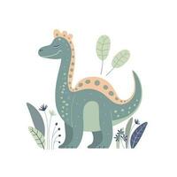 Illustration of a cute cartoon dinosaur. Characters for children's room and postcards vector. vector