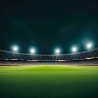 Soccer stadium with green field. Generative AI photo