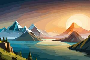 Mountain and Lake Nature Background Vector 3