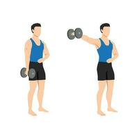 Man doing one arm side lateral raises. Shoulder workout and training. vector