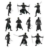 ninja luchadores silueta recopilación. ninja personaje icono. vector