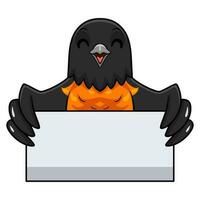 Cute baltimore oriole bird cartoon holding blank sign vector