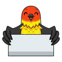 Cute western tanager bird cartoon holding blank sign vector