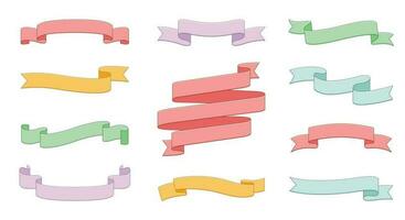 full color set of curve ribbons flat style isolated on white background. vector