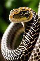 Close-up front view portrait of roaring Snake. photo
