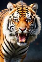 Close-up front view portrait of roaring Tiger. Generative AI photo