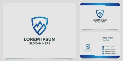 shield and mountain logo design vector