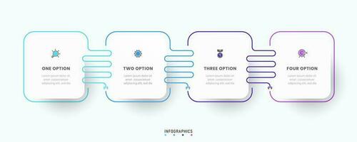 plantilla de diseño de etiquetas infográficas vectoriales con iconos y 4 opciones o pasos. se puede utilizar para diagramas de proceso, presentaciones, diseño de flujo de trabajo, banner, diagrama de flujo, gráfico de información. vector