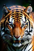 Close-up front view portrait of roaring Tiger. Generative AI photo
