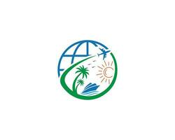 nature beach landscape and world traveler logo design modern vector icon.