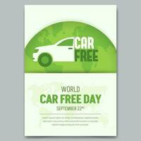 World Car Free Day September 22nd poster with car text and globe illustration vector