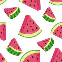 Watermelon seamless pattern on white background. Summer background with slices of watermelon. Vector flat illustration for fabric print, greeting card, wrapping.