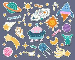 A set of stickers from space cartoons, cartoon monsters, aliens. vector