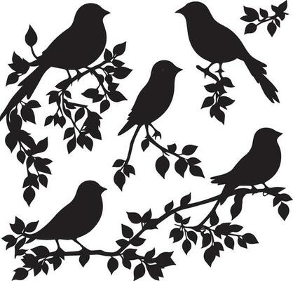 Bird silhouette set in white background