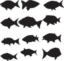 pescado silueta conjunto en blanco antecedentes vector