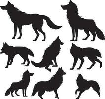 Wild wolf silhouette set in white background vector