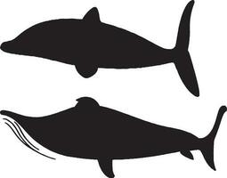 Flat whale silhouette set in white background vector