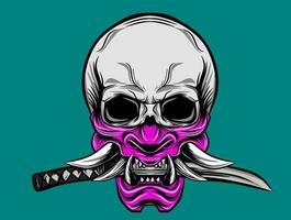 Illustration Samurai Oni Purple Mask Skull For T-Shirt Logo Cartoon Style Design Isolated Vector Illustration