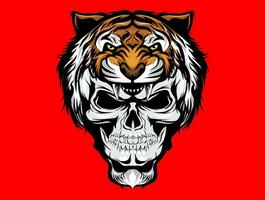 Tiger And Skull Illustration For T-Shirt Logo Cartoon Style Design Isolated Vector Illustration