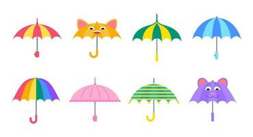 dibujos animados color niño paraguas icono colocar. vector