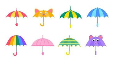 Cartoon Color Kid Umbrella Icon Set. Vector