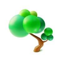 3d Green Tree Cartoon Style. Vector