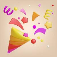 3d Party Popper Plasticine Cartoon Style. Vector