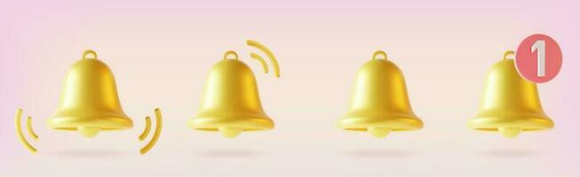 3d Different Notification Bell Icon Set Plasticine Cartoon Style. Vector