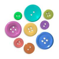 Realistic Detailed 3d Different Color Sewing Buttons Set. Vector