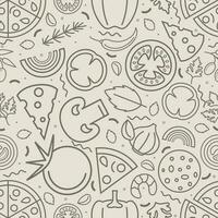 Ingredients Pizza Thin Line Seamless Pattern Background. Vector