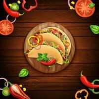Realistic Detailed 3d Tacos Mexican Food on a Background. Vector