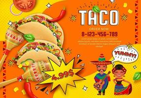 Realistic Detailed 3d Taco Mexican Food Ads Banner Concept Poster Card. Vector