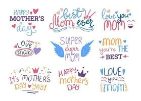 Cartoon Color Happy Mother Day Concept Set. Vector