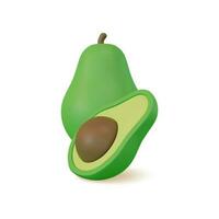 3d Fresh Fruit Whole Avocado and Slices Concept Cartoon Style. Vector