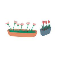 Cartoon Color Balcony Plant in Pot Set. Vector