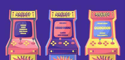 Cartoon Color Retro Arcade Game Machine Set. Vector