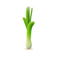 3d Fresh Vegetable Leek Onion Concept Cartoon Style. Vector