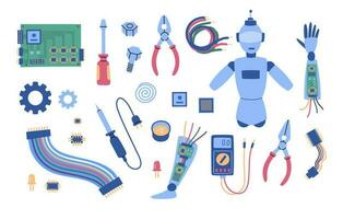 Cartoon Color Making Robot DIY Kit Different Elements Set. Vector