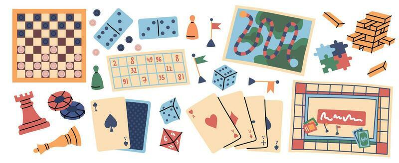 Cartoon Color Board Games Different Types Set. Vector