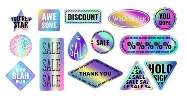 Holographic and Colors Sticker Set Sale Concept. Vector