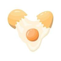 Cartoon Color Cracked Chicken Egg with Yolk and White Oozing out of Shell. Vector