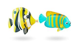 3d Color Cute Sea Fish Set Cartoon Style. Vector