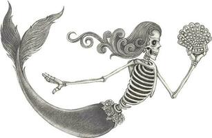 Mermaid skull hand drawing and make graphic vector. vector