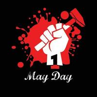 International Workers Day with, holding hammer, blood splash, creative Vector illustration on red and Black background