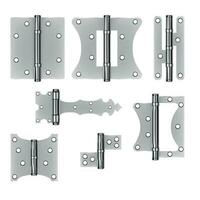 Realistic Detailed 3d Different Shapes Steel Door Hinges Set. Vector