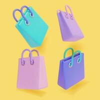 3d diferente compras bolso icono conjunto arcilla de moldear dibujos animados estilo. vector