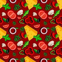 Cartoon Color Ingredients Pizza Seamless Pattern Background. Vector