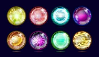 Realistic Detailed 3d Different Fantasy Glowing Balls Set. Vector